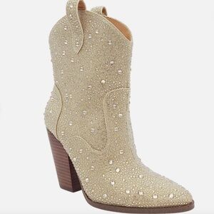 Jessica Simpson CISSELY Western Bootie Champaign New 7.5 Woman's Cowboy Glitter